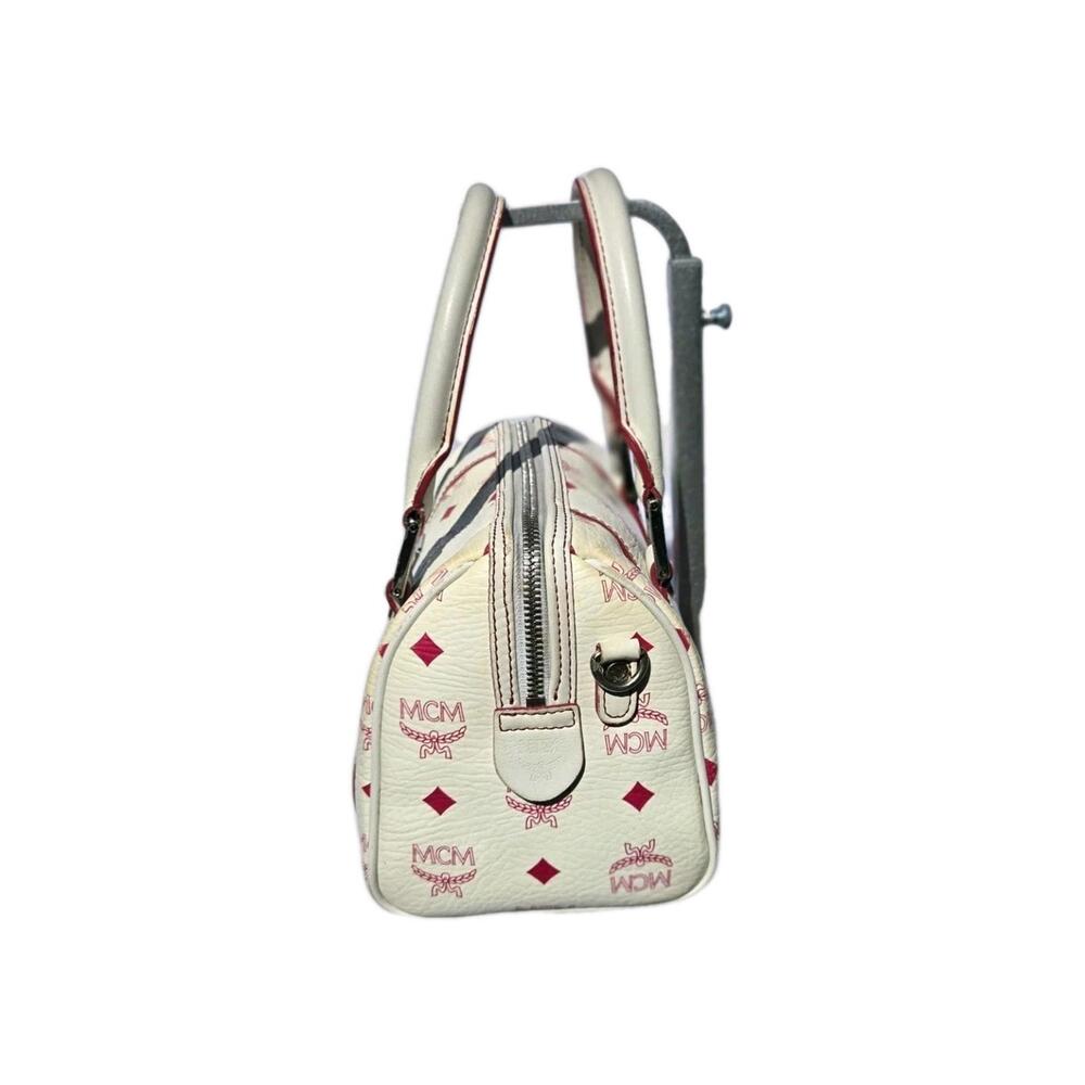 MCM Visetos Boston Bag Mini - White with Pink - Picture 3 of 13